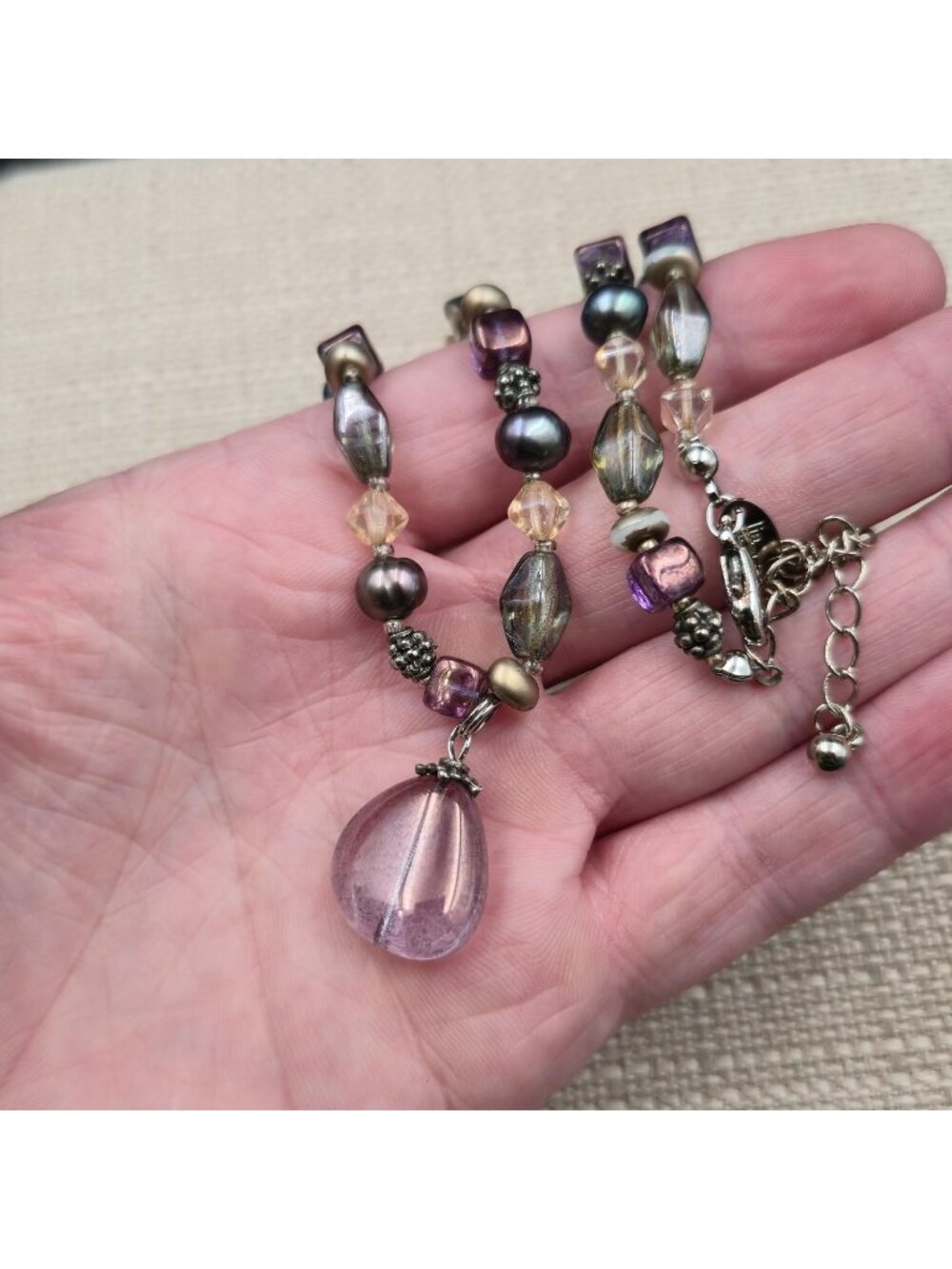 16+3 Inch Lia Sophia Purple Glass and Pearl Necklace B1271 - Picture 3 of 7